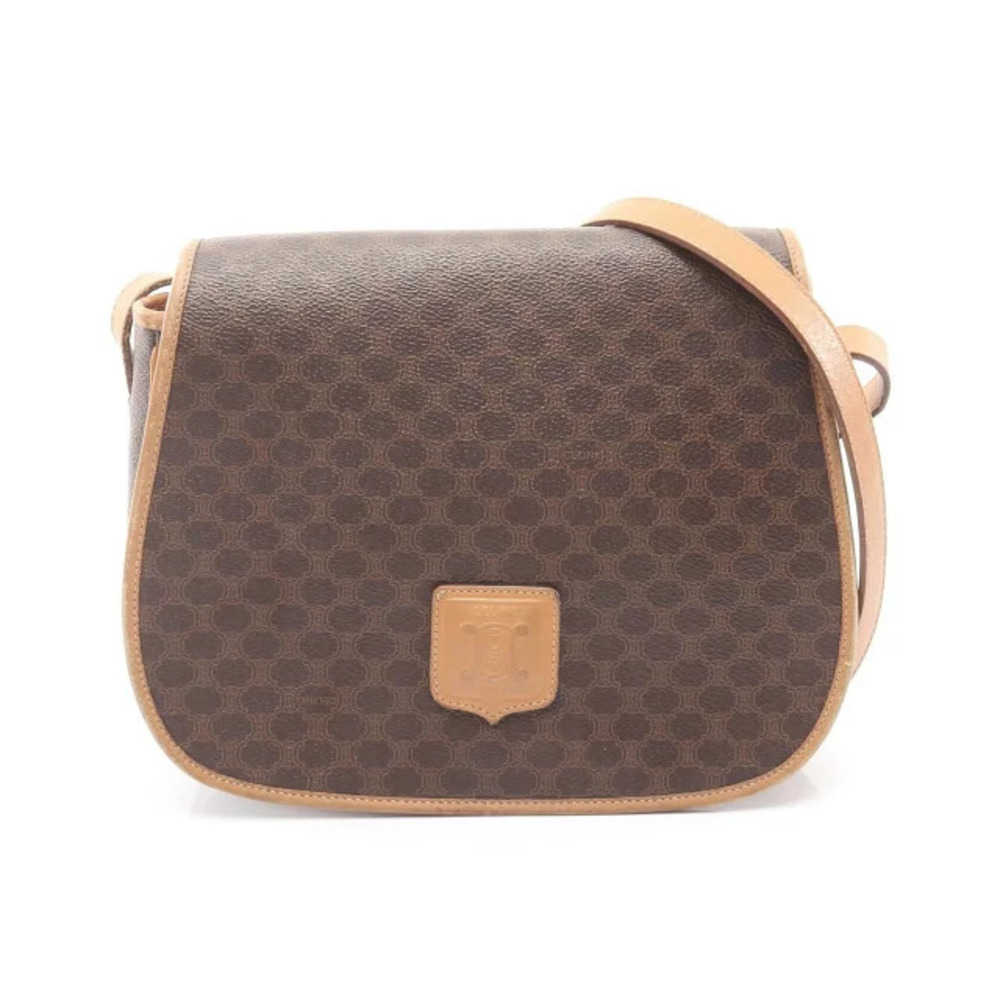Celine Macadam Shoulder Bag Canvas Leather Brown